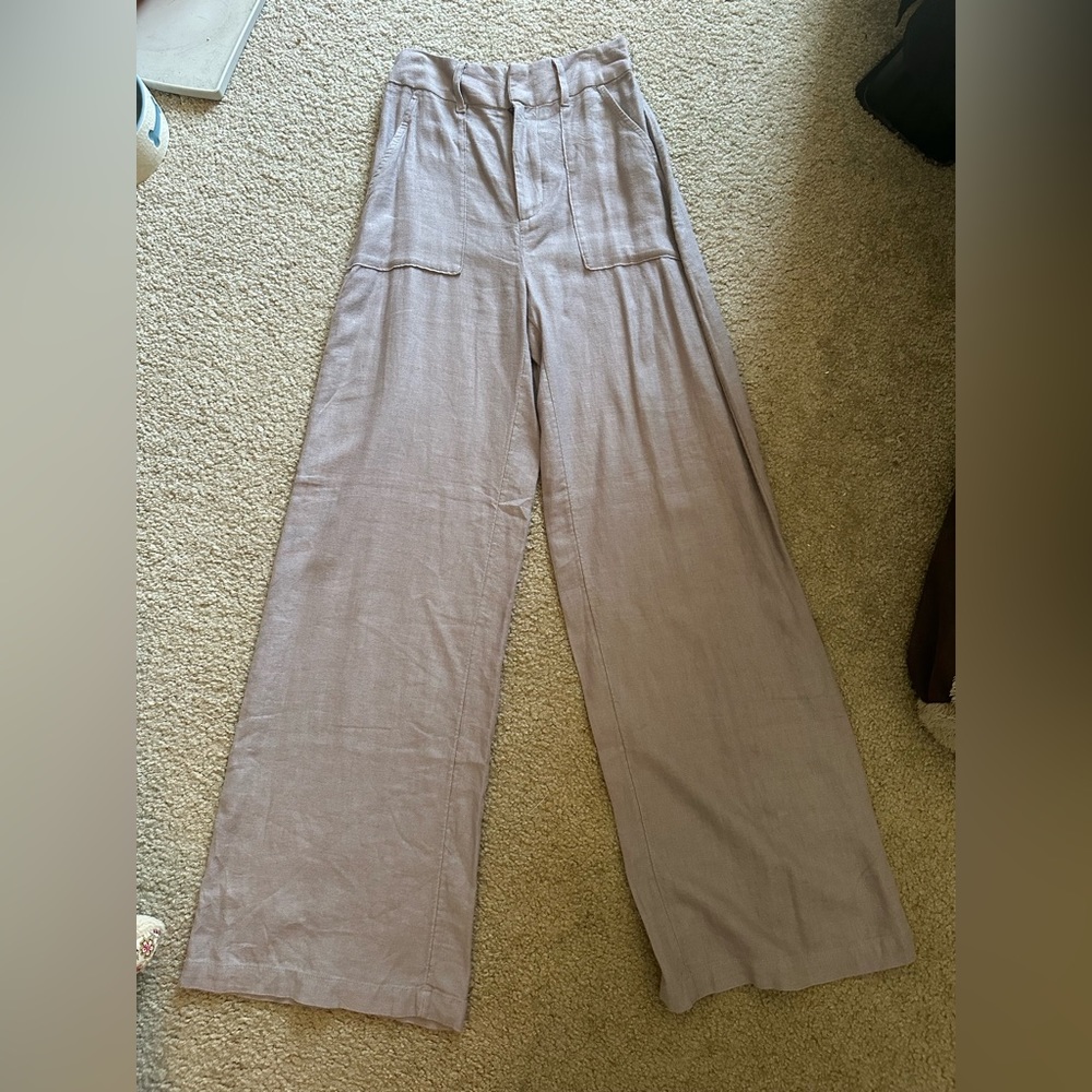 Abercrombie wide leg linen trouser in gray, size XL Long